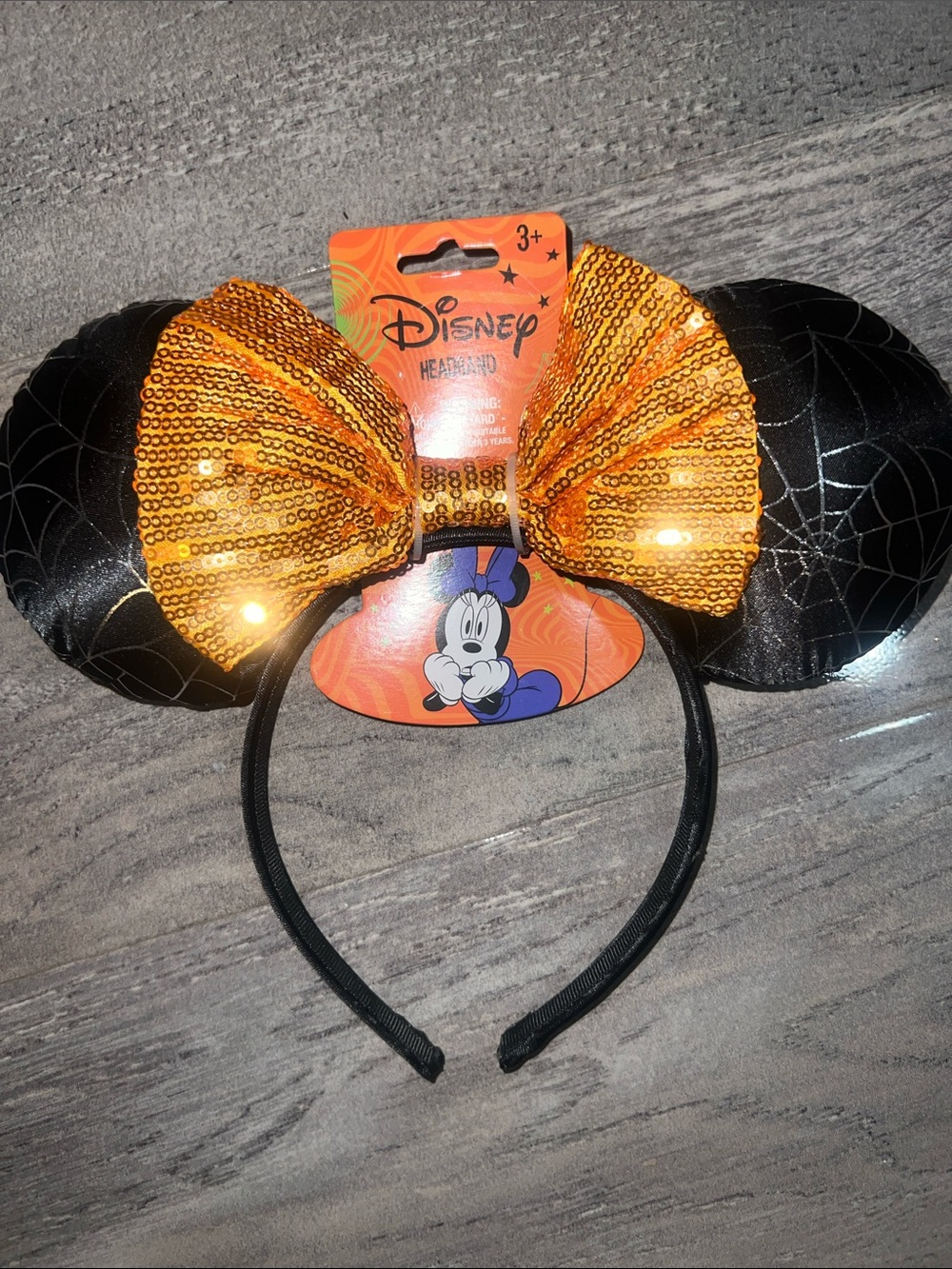 Disney Kids Halloween Minnie Ears Headband in Black and Orange